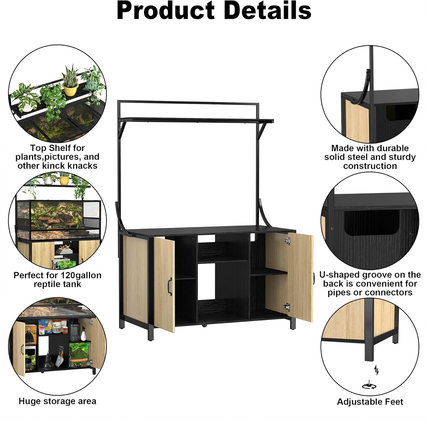 GDLF Reptile Tank Stand Terrarium Stand with Cabinet for Accessories Storage 48