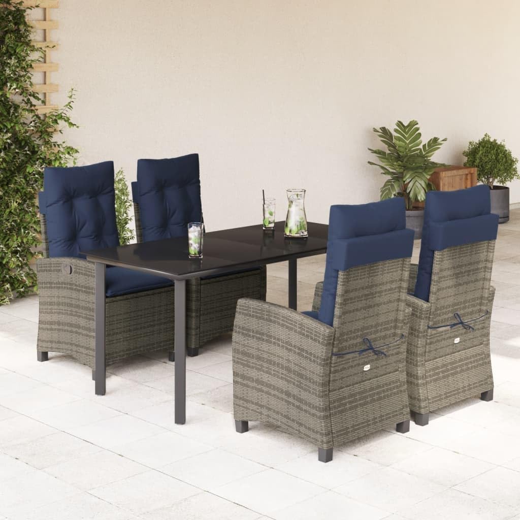 Furniture Sets 5 Piece Patio Dining Set with Cushions Gray Poly Rattan,Elegant 5Piece Rattan Garden Dining Set with Adjustable Backrest for Outdoor Comfort Garden Conversation Sets