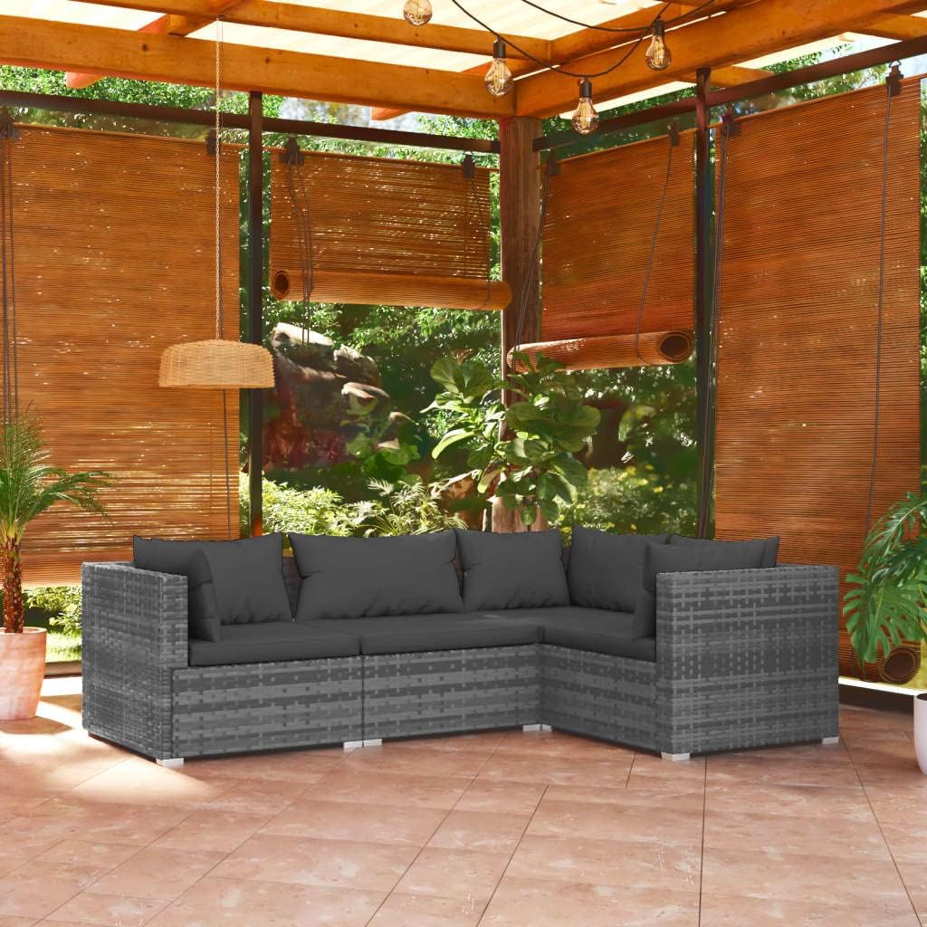 4 Piece Patio Lounge Set with Cushions Poly Rattan Gray,Stylish Patio Lounge Set: Durable and Comfortable for Any Outdoor Space Outdoor Furniture Sets, Patio Furniture