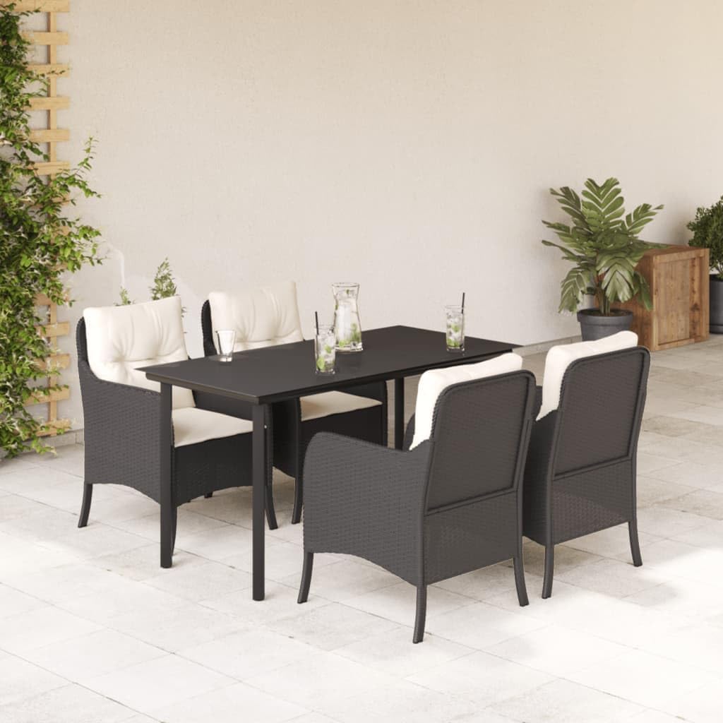 Furniture Sets 5 Piece Patio Dining Set with Cushions Black Poly Rattan,4Piece Patio Dining Set with Rattan Wicker and Tempered Glass Tabletop for Outdoor Garden Use Garden Conversation Sets