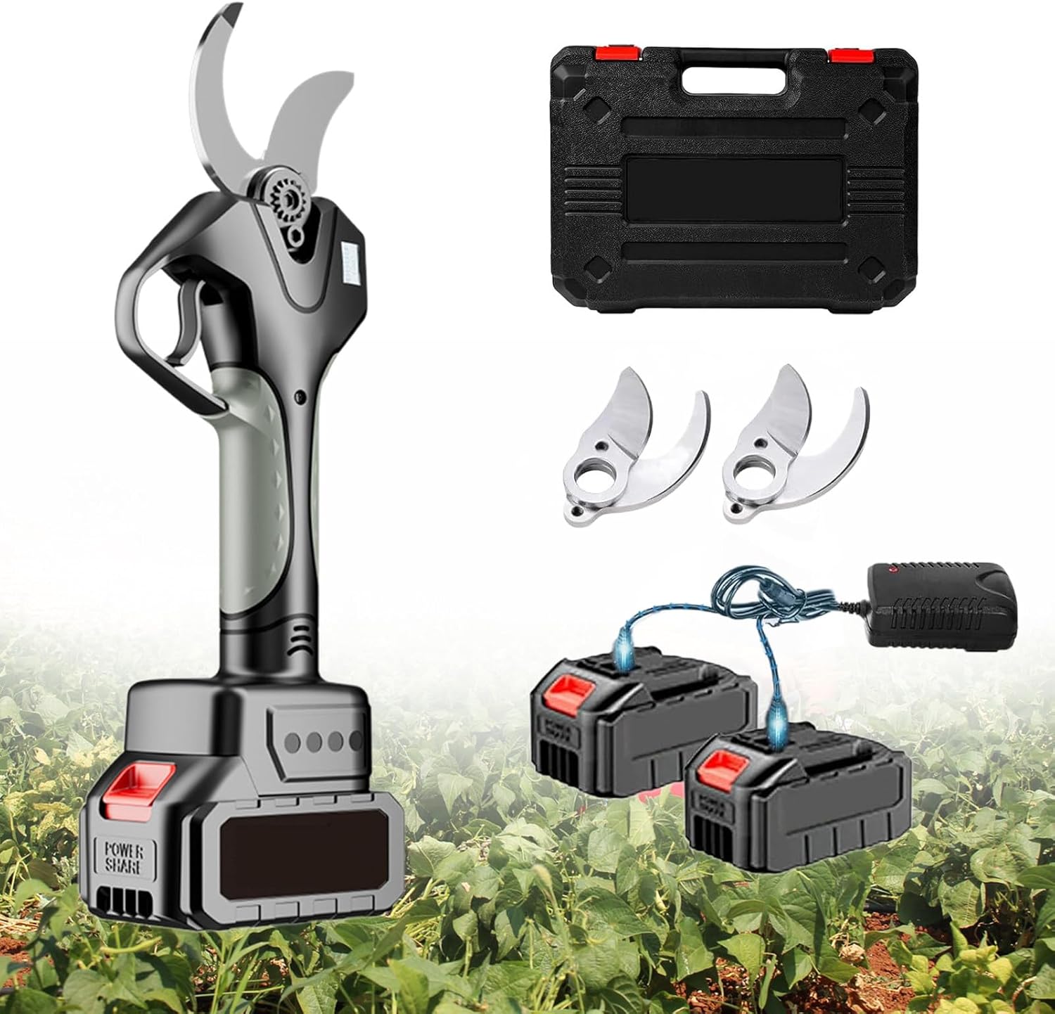 Electric Pruning Shears for Garden, Cordless Tree Pruner Branch Cutter, LED Display Screen & Counting Function, Tree Trimming Branch Cutter, 2 Battery & Charger Included