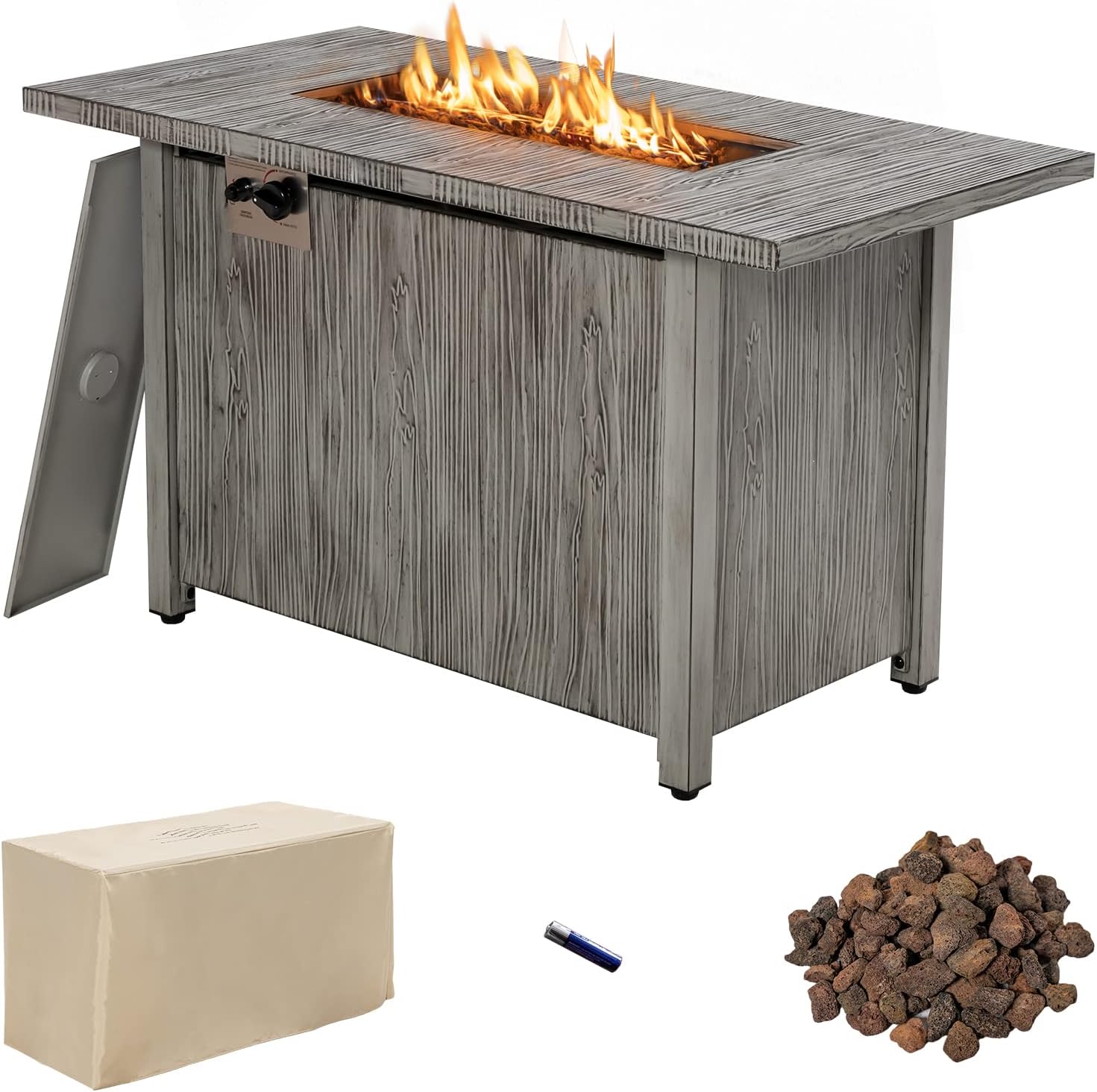 Giantex Outdoor Fire Pit Table - 43 Inch Propane Fire Pit, 50,000 BTU Gas Fire Table with Removable Metal Lid, Hideaway Tank Storage, Waterproof Cover, Lava Rocks, CSA Certificated Patio Firepit, Gray