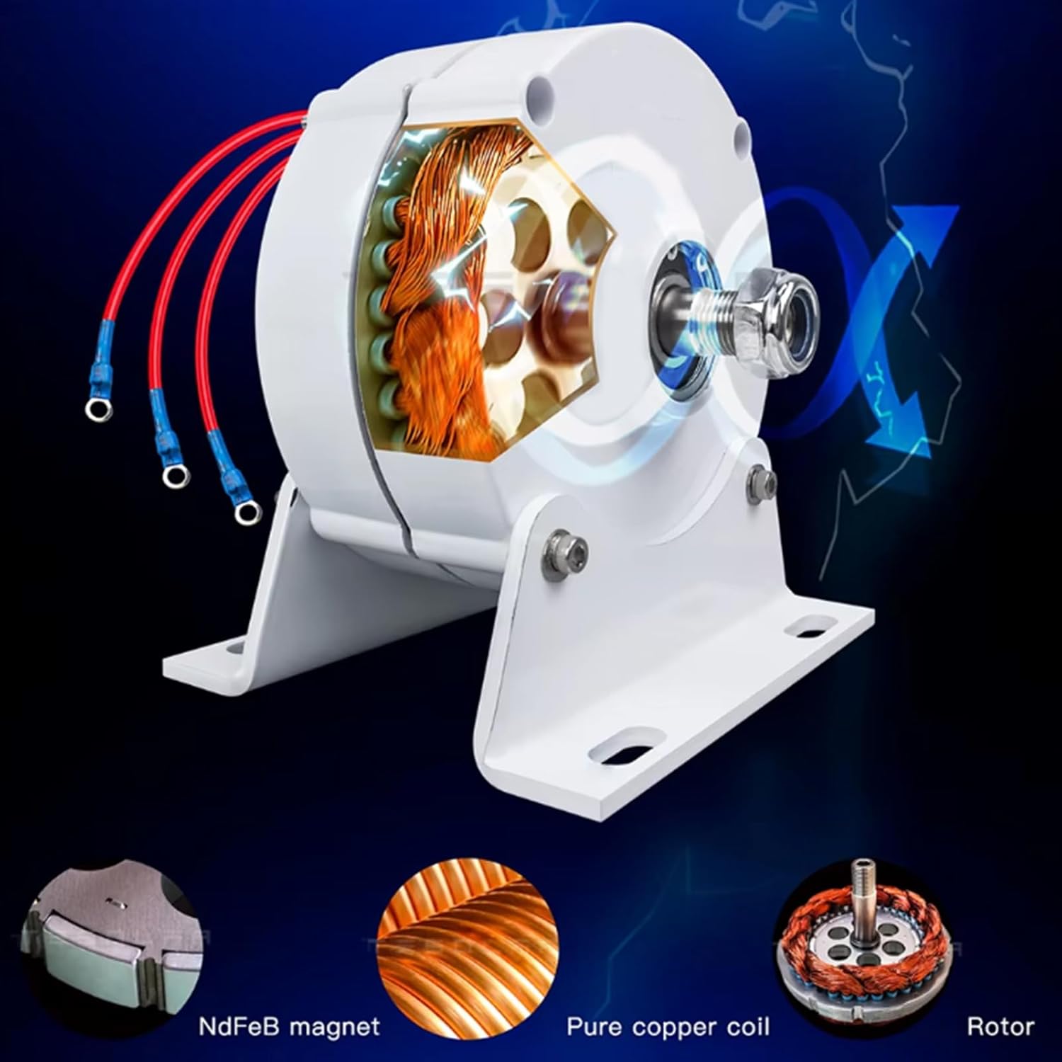 Low Speed 100W-1500W Gearless Permanent Magnet Generator 400 RPM AC Alternators with Base 12V 24V 48V for Hydroelectric Generators and Wind Turbines