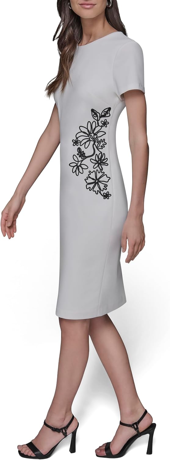 KARL LAGERFELD Womens Short Sleeve Crew Neck Scuba Crepe Midi Dress