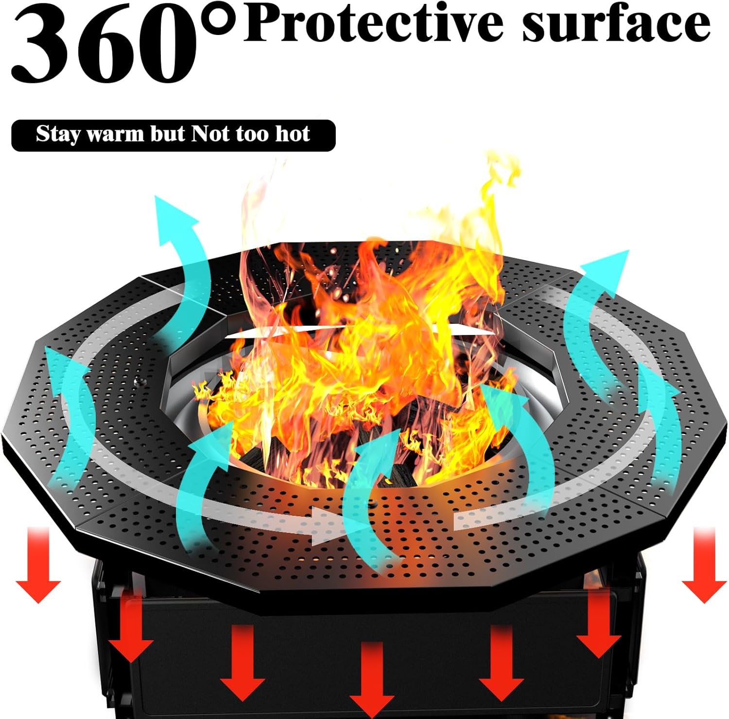 Fire Pit Surround Tabletop for Solo Stove Bonfire Ranger 2.0, with UV-Resistant Outdoor Fabric, Thick Metal Black