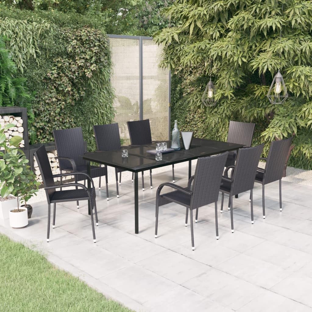 9 Piece Patio Dining Set Black,Sturdy Patio Dining Set with WaterResistant Rattan Chairs for Outdoor Relaxation Furniture Sets for Patio, Lawn & Garden