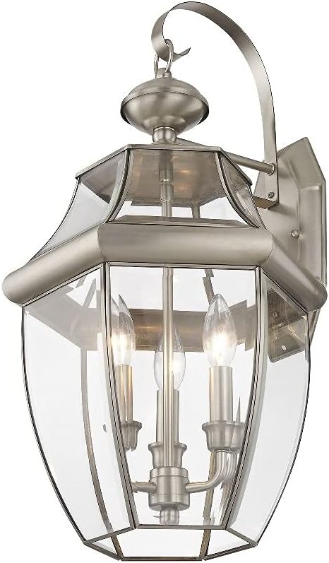 Livex Lighting 2351-91 Outdoor Wall Lantern with Clear Beveled Glass Shades, Brushed Nickel