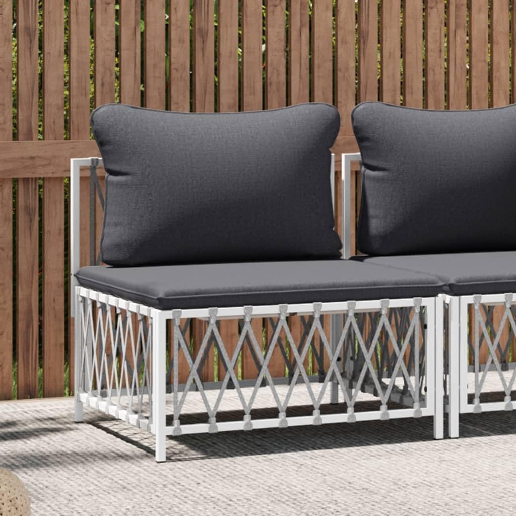 Patio Middle Sofa with Cushions White Woven Fabric,Cozy and, Outdoor Sofa for Relaxing and Dining in Your Garden Patio Furniture Sets, Conversation Sets, 1