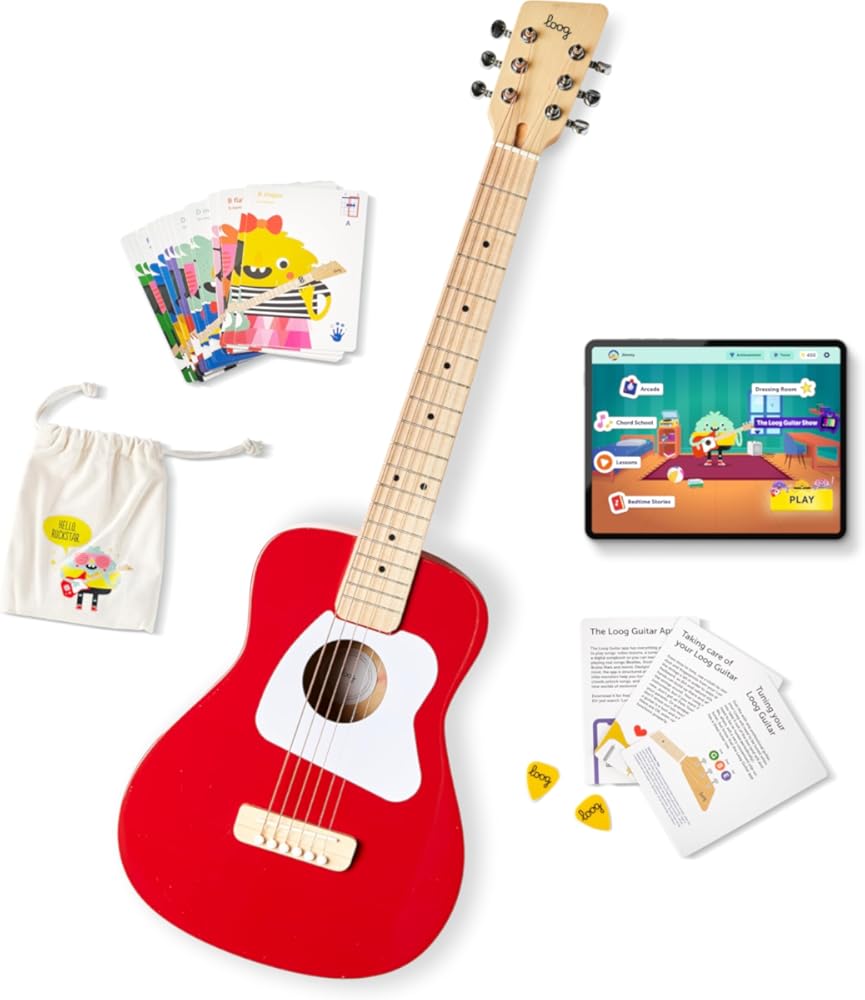Loog Pro VI Acoustic kids real guitar for Beginners Compact size Ages 9+ Learning app and Lessons included