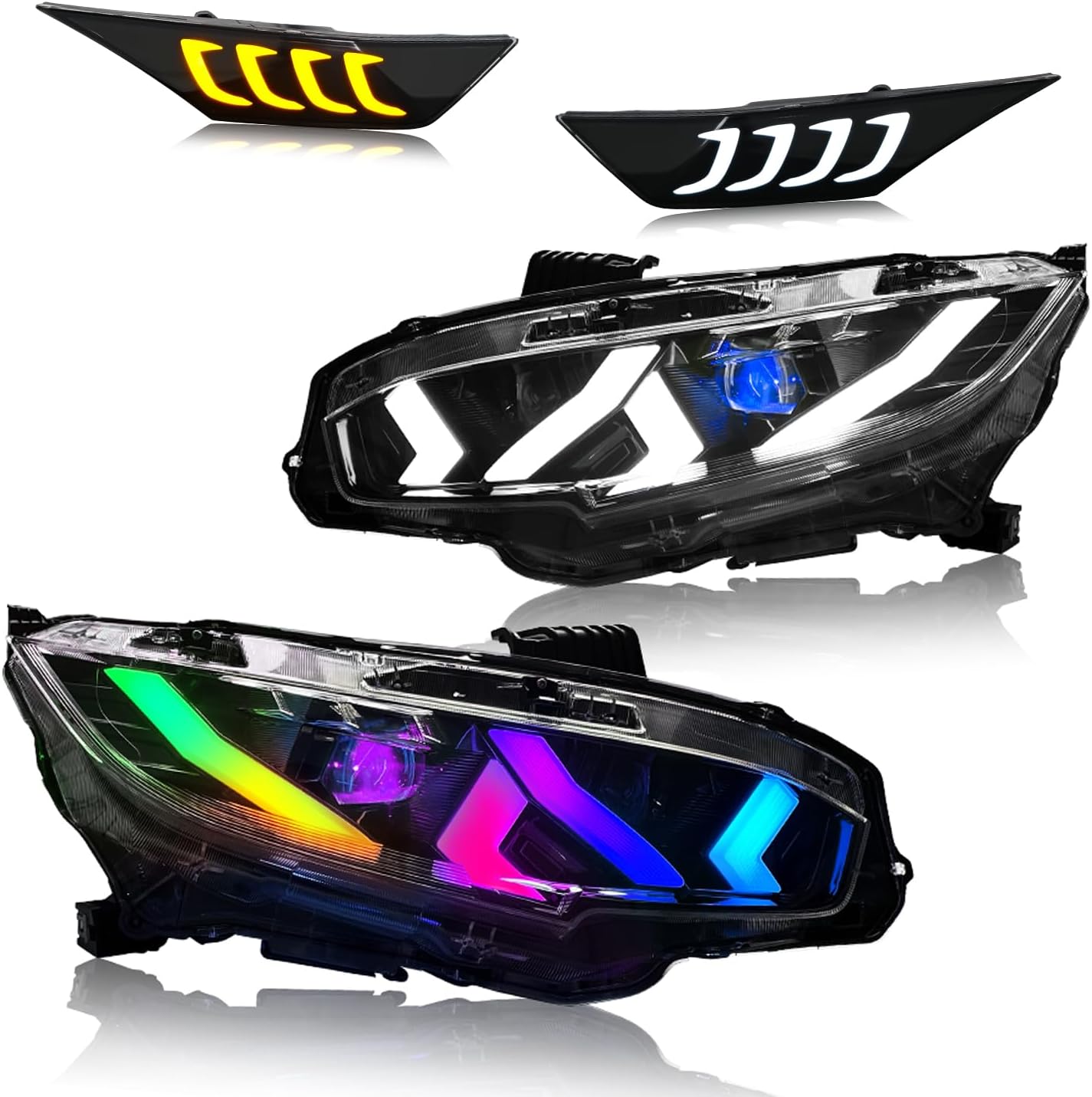 Headlights Side Marker Lights for Honda Civic 10th Gen 2016-2021 Automotive Replacement Accessories with DRL Sequential Turn Signal Passenger&Driver Side Light Head Lamp