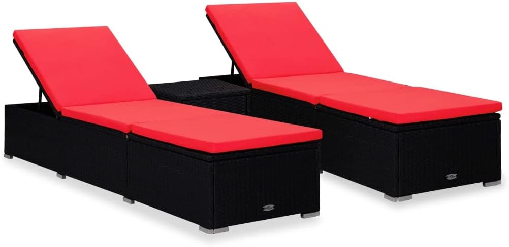 Patio Lounges 3 Piece Patio Sun Loungers with Tea Table Poly Rattan Black