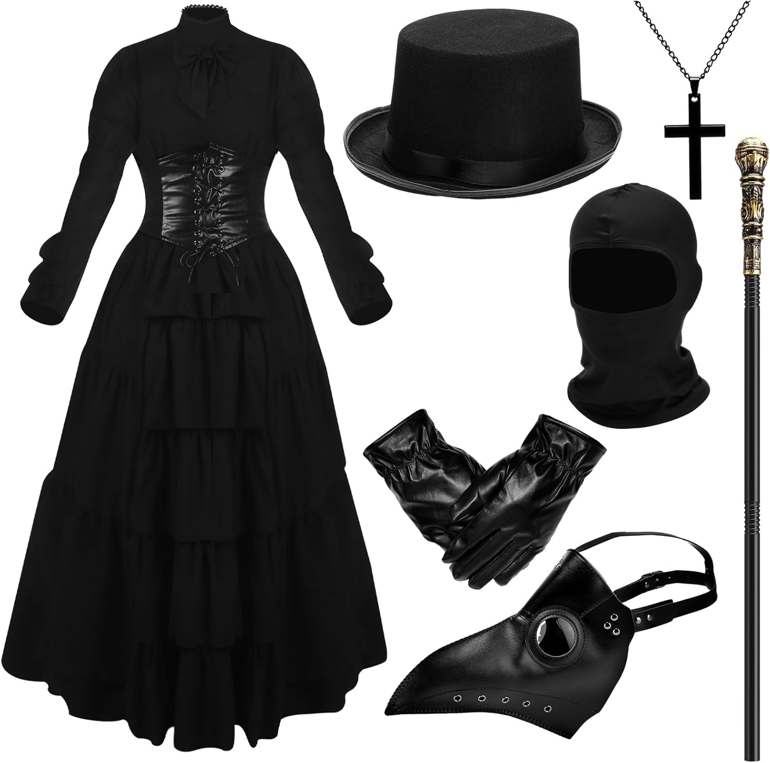 7 Pieces Plague Doctor Costumes for Adult Women Scary Halloween Doctor Cosplay Party Outfit Accessories