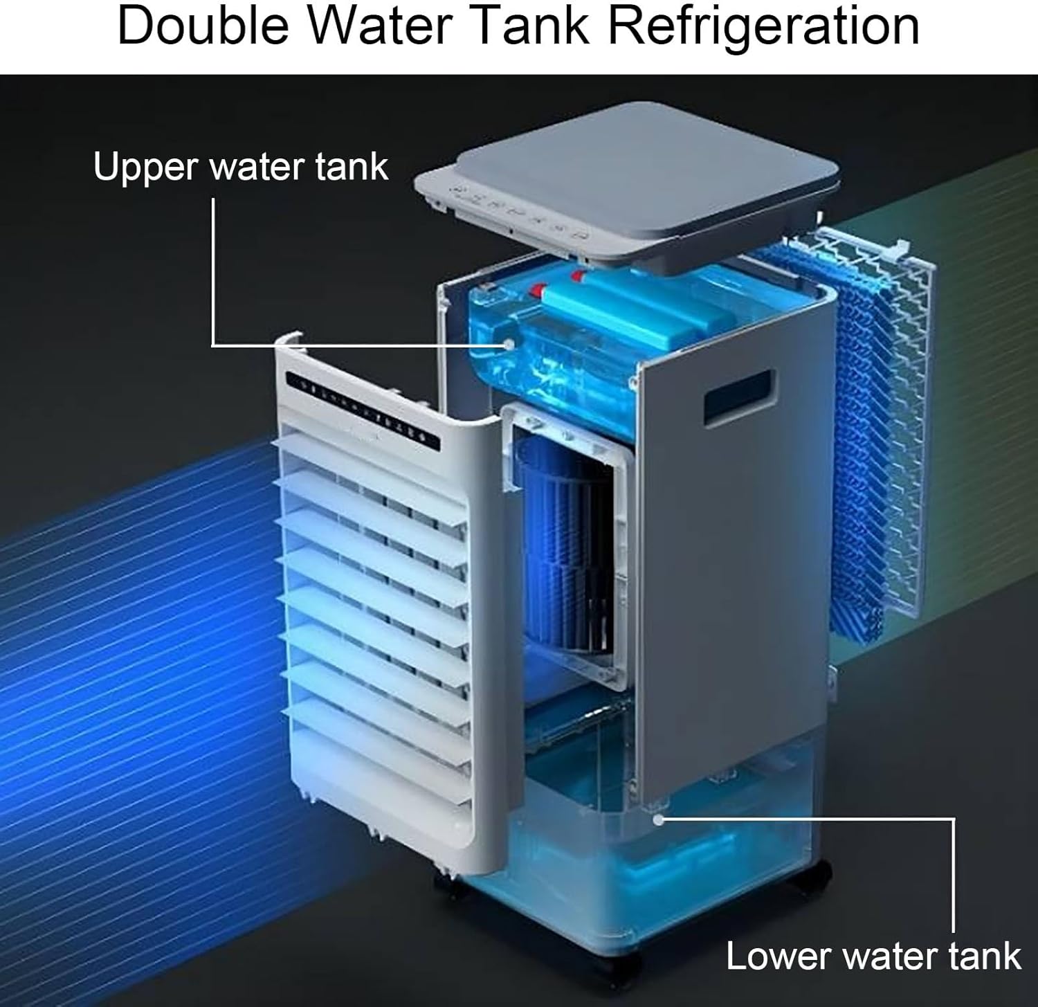 Portable Air Cooling Fan, Dual Water Tank Cooling Fans, 12L Large Capacity, Cold Fan Multiple Filters for Home and Mall
