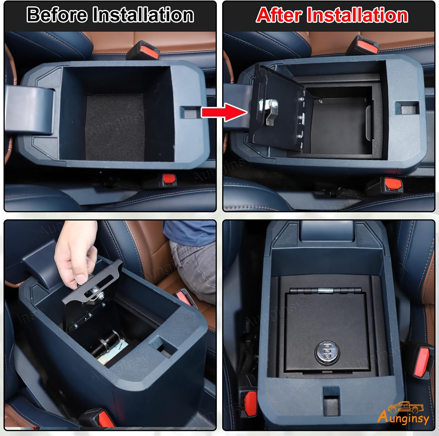 Car Center Console Lock Safe Box Armrest Storage Compatible with Ford Maverick 2022-2025 Center Console Lock Box Armrest Security Organizer Tray Vault with 3 Digit Combo Password Insert Accessories