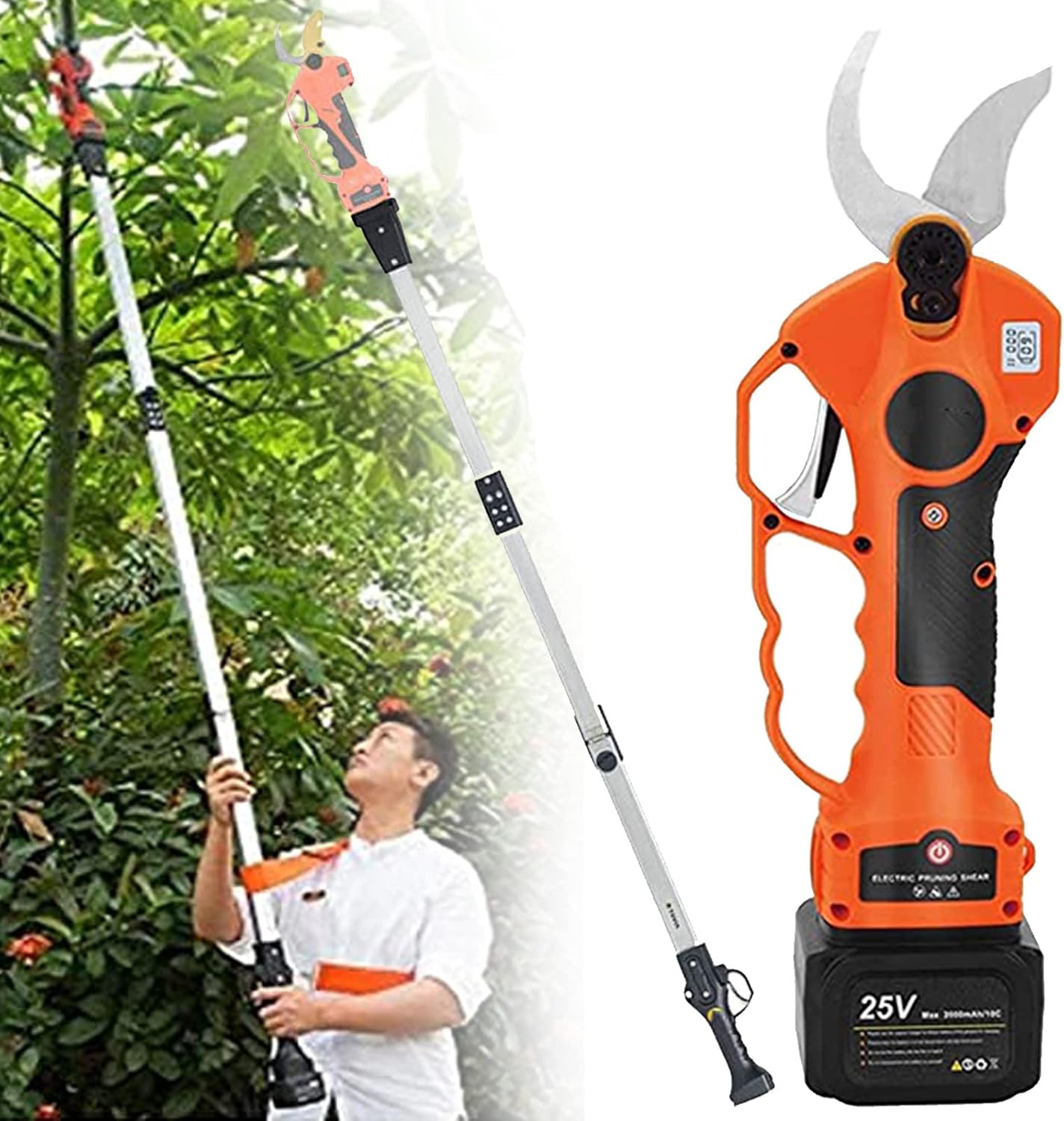 Cordless Electric Pruning Shears,Professional Pruning Shears,Telescopic Long Handled Gardening Pruning Shears with Brushless Motor LED Display Screen for High Branch Pruning,Prunerandpole