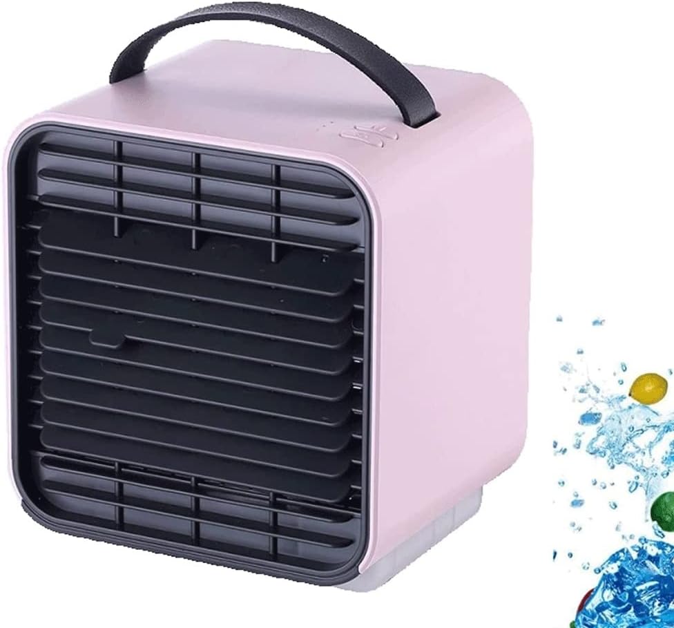 Portable Air Conditioner Fan, Mini Cooler with Large Capacity Water Tank and Fast Cooling Fan USB for Home, Office (Color : Pink)
