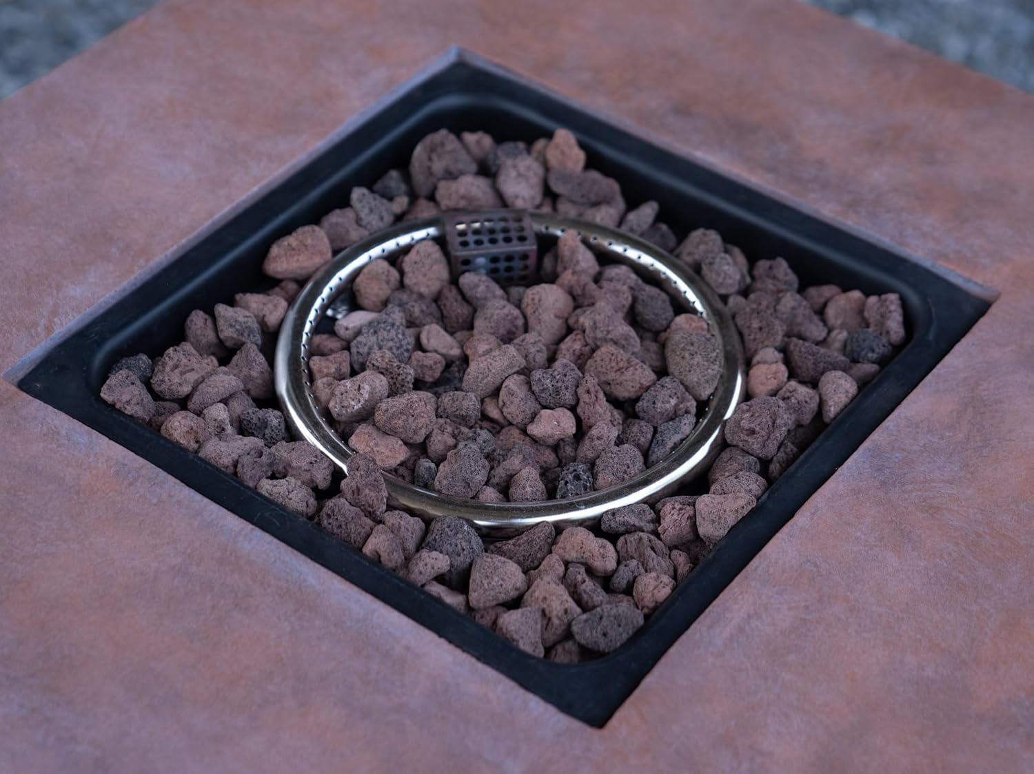 25 inch Propane Fire Pit Table, 50,000 BTU Square Table Top Firepit with Cover, Outdoor Heater, Fiberglass and Iron Construction, Rattan Weave Style, Stainless Steel Burner for Garden and Backyard