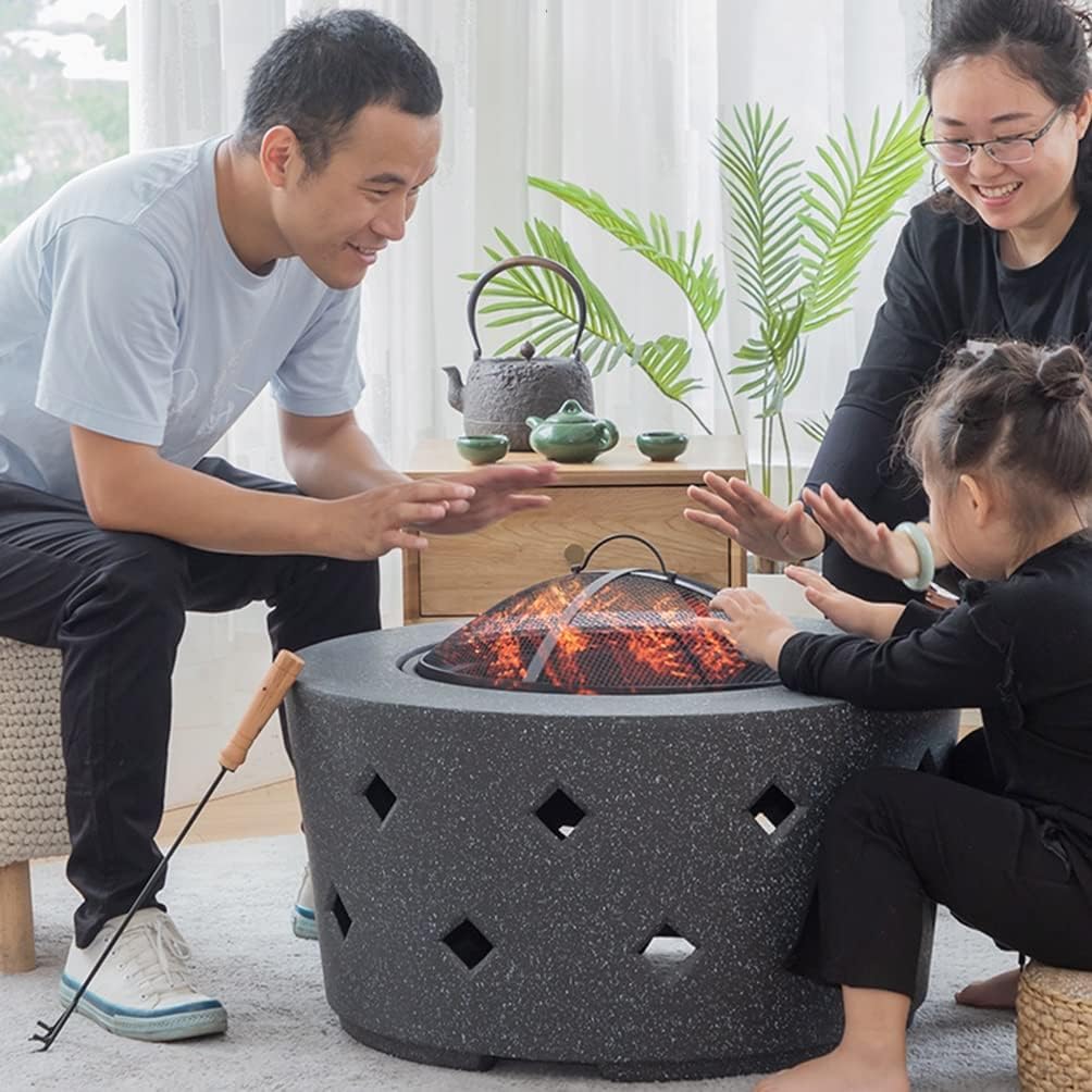 Outdoor Fire Pit Outdoor Wood Burning Fire Pit,Multifunctional Black Imitation Stone Outdoor Heater,Garden Terrace Fire Bowl