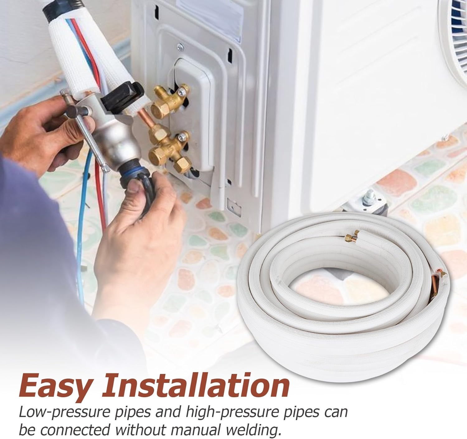 50 FT Air Conditioning Copper Hose Extension, 1/4 and 3/8 Inch Thickened Insulation Cotton with Nuts and Other Accessories Fit for Mini Split Air Conditioner