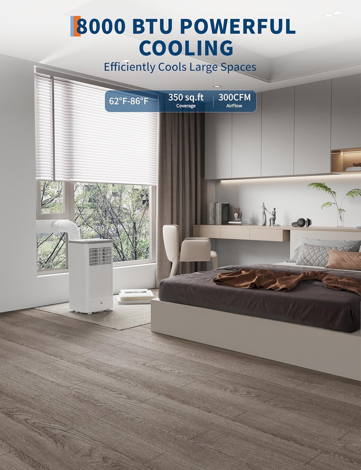 Portable Air Conditioner, 8000 BTU Air Conditioner for Bedroom with 3 in-1 Cooling AC Portable Air Conditioner for Room with Sleep Mode, Ventless Floor Air Conditioner, 3 Speeds Fan