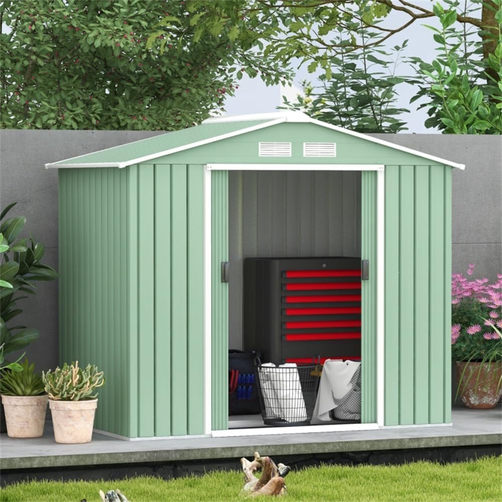 Light Green Galvanized Steel Garden Storage Shed - 83.75