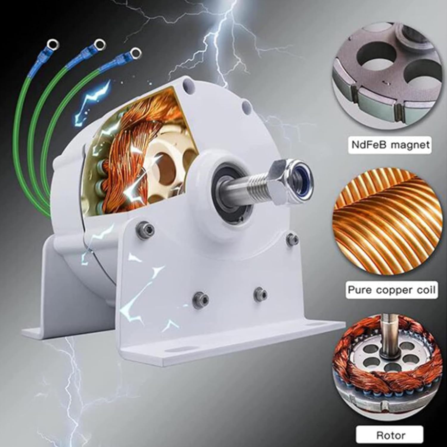 220v,BAOJUHUIKANG 48V Wind Turbine Generator,2000W 12V 24V 48V AC Gearless Permanent Magnet AC Alternators with MPPT Controller for Wind/Water Turbine(With Base)