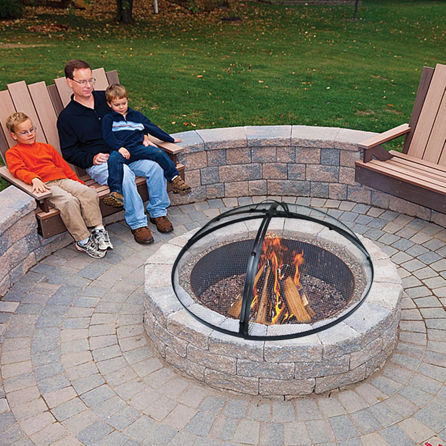 Heavy-Duty Metal 36 INCH Round Fire Pit Spark Screen Cover Mesh Screen Guard with Ring Handle for Outdoor Patio Backyard, Black