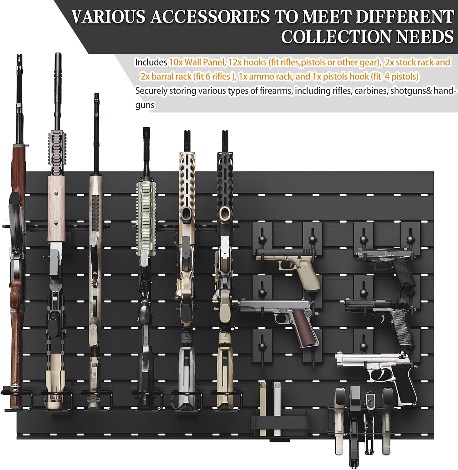 Gun Rack for Wall - Heavy-Duty Aluminium Tactical Rifle/Carbine/Shotgun Storage Wall Mount, Modular Gun Slatwall Panel Mount System - Firearms Accessory Organizer