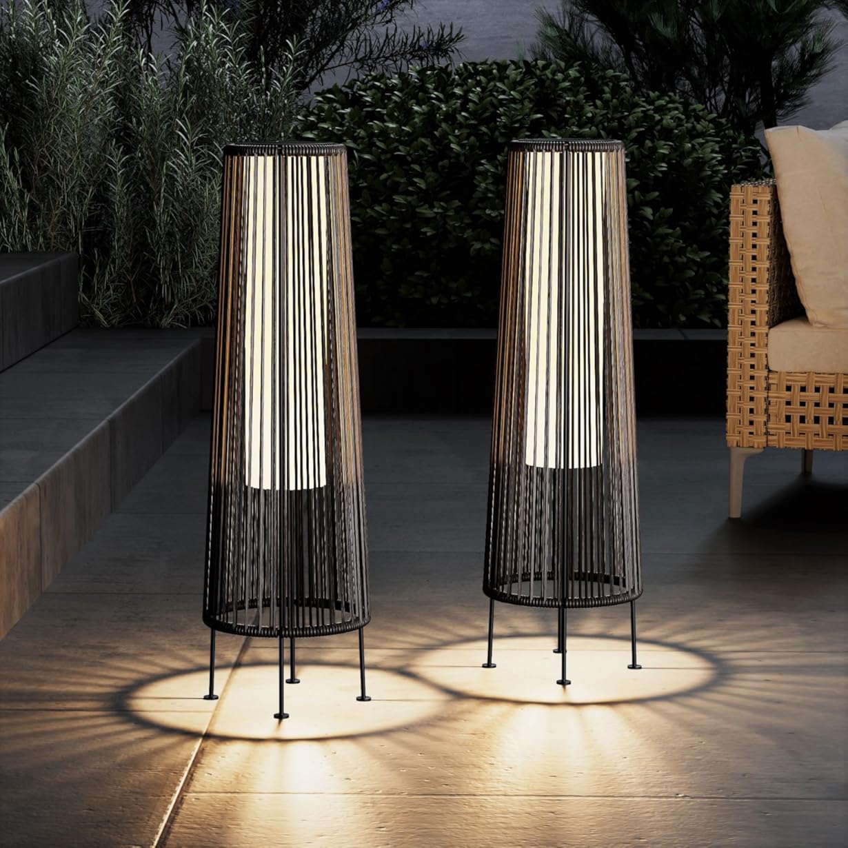 Grand patio Outdoor Floor Solar Light 2-Pack, Wicker Solar Patio Lamp Waterproof Outside Deck Lamp for Porch, Yard, Garden, Lawn Decorations - Dark Brown, Gordes 2 PCS