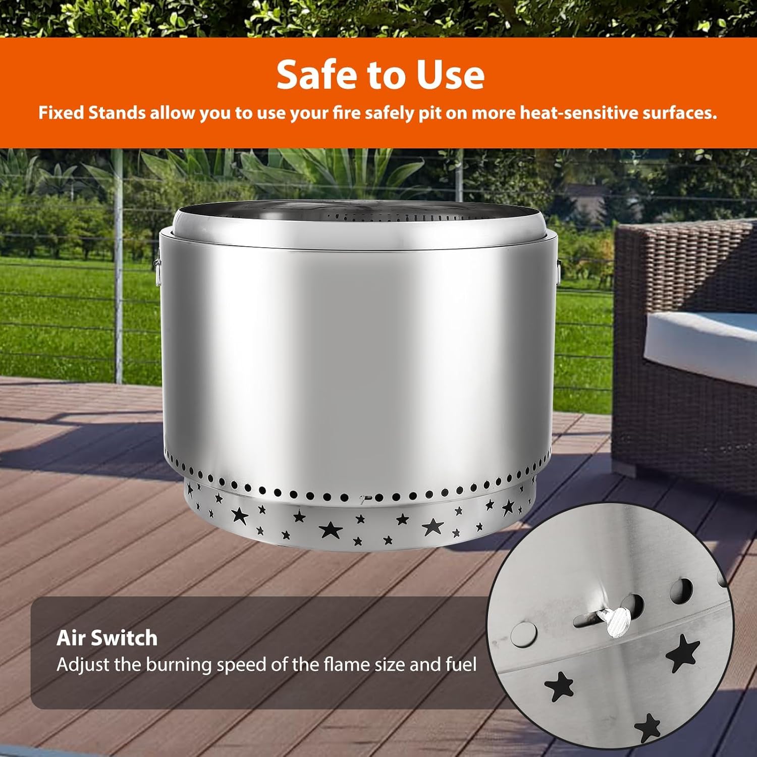 27 - Inch Smokeless Fire Pit Made Stainless Steel with Secondary Combustion, Portable for Outdoor Camping, Backyard Parties and Indoor/Outdoor Use