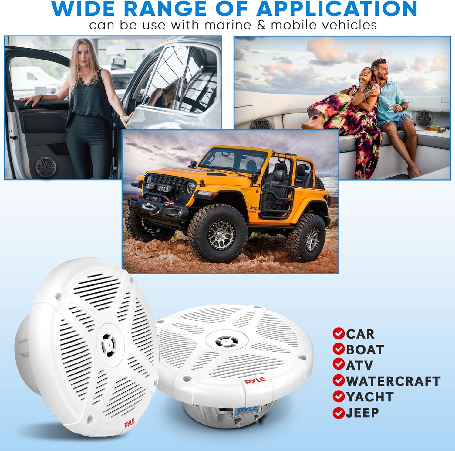 Pyle 6.5'' Water-Resistant Rated Off-Road Speakers - Marine Speakers w/ Wireless BT Remote Control Receiver, Compact Dual Vehicle Speaker System for ATV, UTV, 4x4, Jeep, Powersports Vehicles