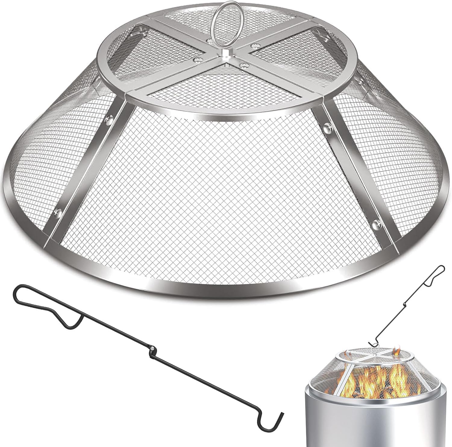 Fire Pit Spark Screen for Solo Stove Bonfire Accessories, 19.5 Inch Bonfire Shield for Solo Stove Accessories, 304 Stainless Steel Detachable Mesh Fire Pit Spark Protector with Grill Function