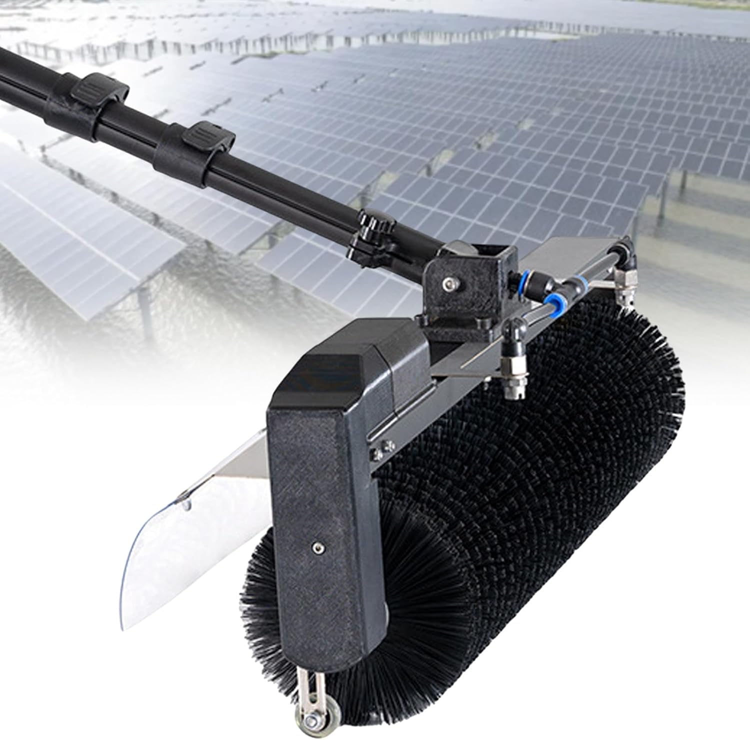 24.6 Ft Photovoltaic Panel Electric Cleaning Brush - 600 mm Cleaning Width,Lightweight Telescopic Aluminum Rod,Automatic Water Supply