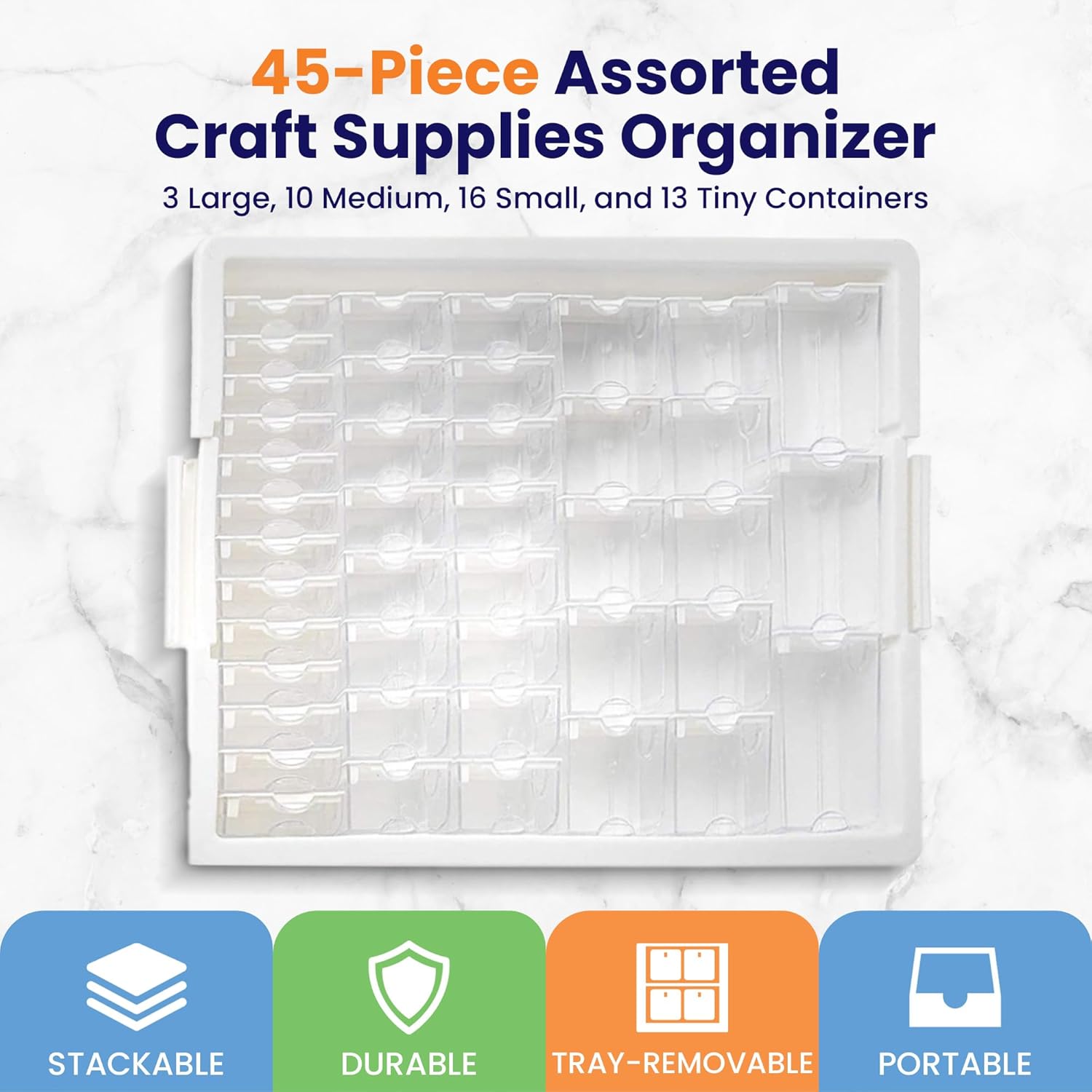 Bead Storage Solutions 45 Piece Assorted Craft Supplies Organizer and Elizabeth Ward 82 Piece Tiny Craft Supplies Organizer, Clear