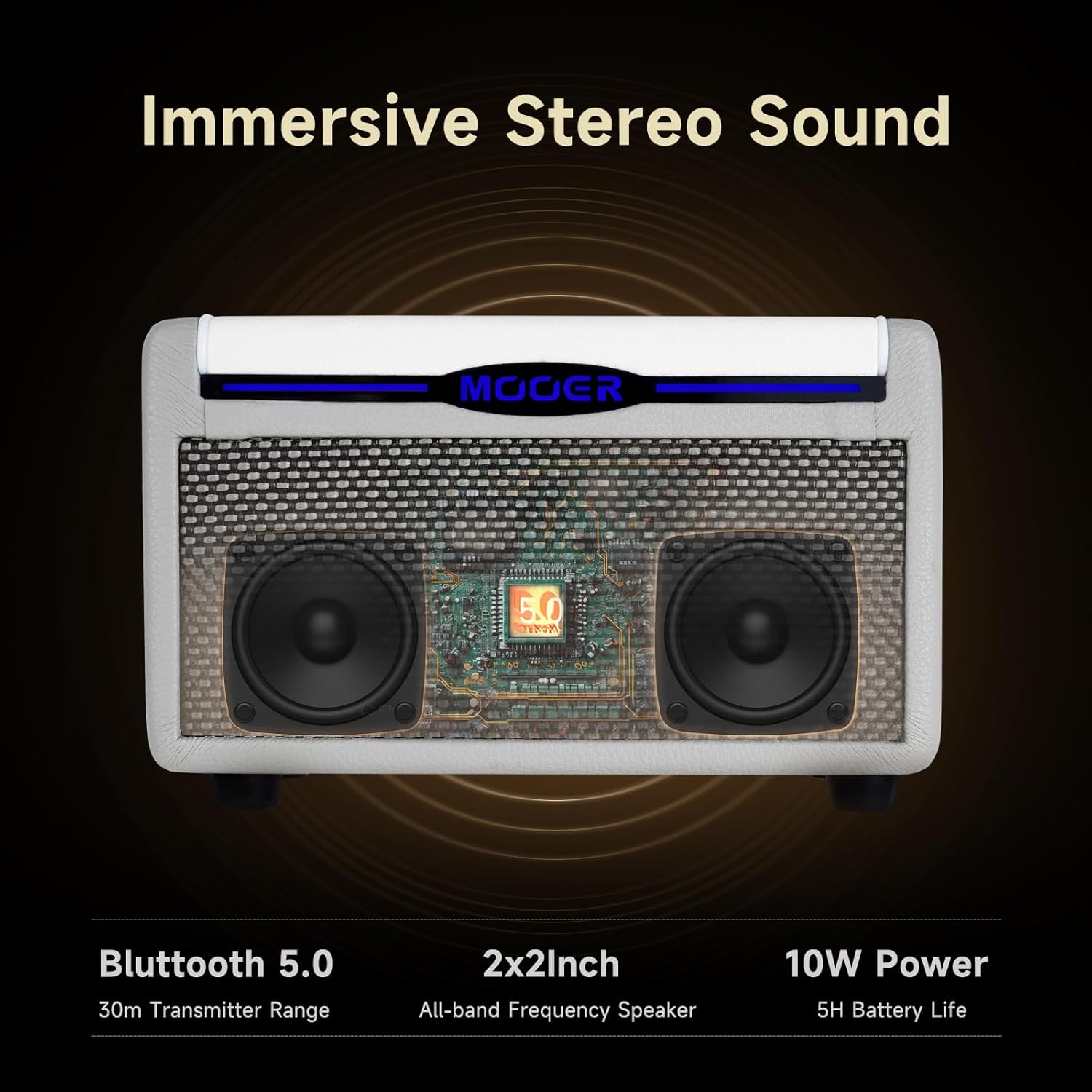 MOOER SD10i 10W Practice Guitar Amplifier Combo with Smart Effects App, Stero Sound Portable with LED Light, 49 Effects Types, 52 Amp Models, Loop, Drum Machine, Tunner (Grey)