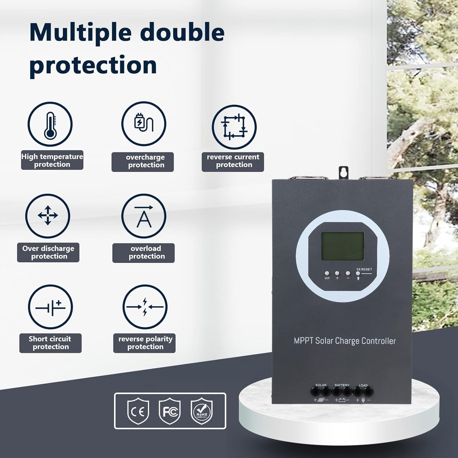 100A MPPT Solar Charge Controller 12V/24V/36V/48V Auto, PV 150V Max Input, 100A Solar Panel Regulator, 5000W Max Input Power, AGM/Gel/Flooded/Lithium Battery Compatible