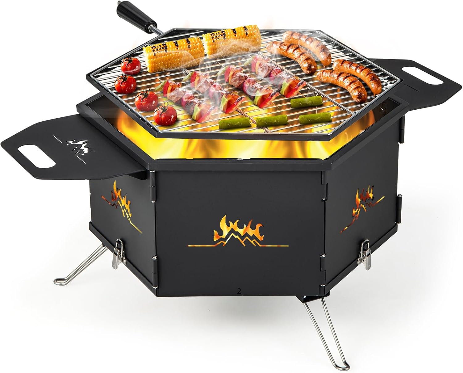 Giantex Fire Pit Grill, Outdoor Fire Pit with Removable 360° Swivel Cooking Grate, Collapsible Fire Bowl, Foldable Legs, Wood Burning BBQ Fireplaces Campfire Grill for Backyard Patio Picnic