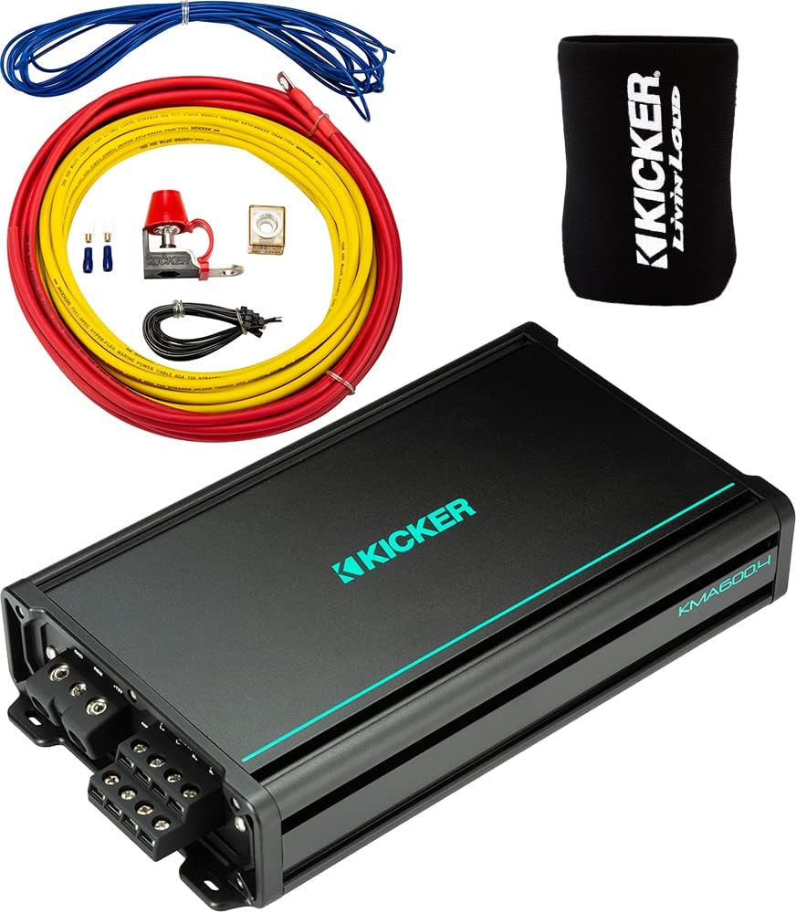 KICKER Amp and Wiring Kit Package of 2 Items 600W 4-Channel KMA Series Marine Amplifier with 8AWG Power Wiring Kit - Boat Kit - 48KMA600.4 Amplifier & 47KMPK8 Wiring Kit