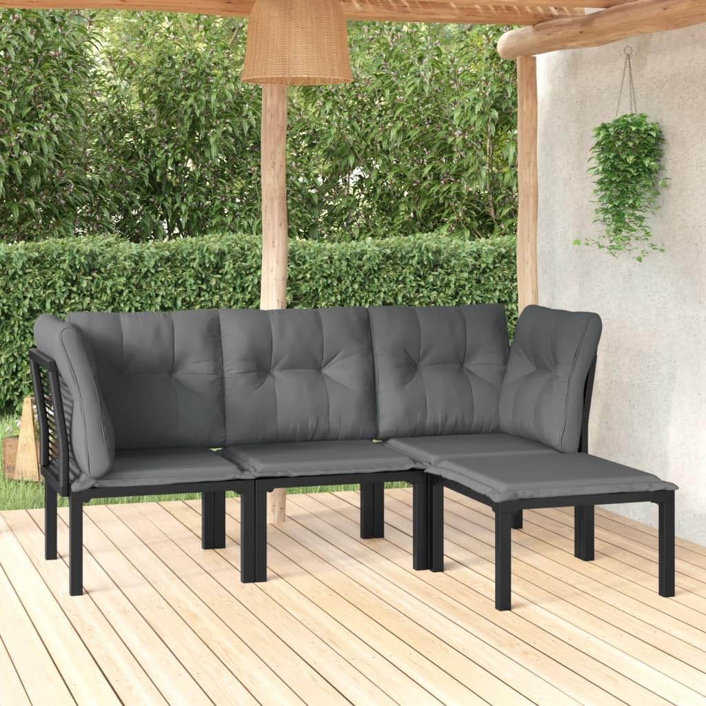 4 Piece Patio Lounge Set Black and Gray Poly Rattan,Contemporary Outdoor Lounge Set: Relax in Comfort and Style Furniture Sets for Patio, Lawn & Garden