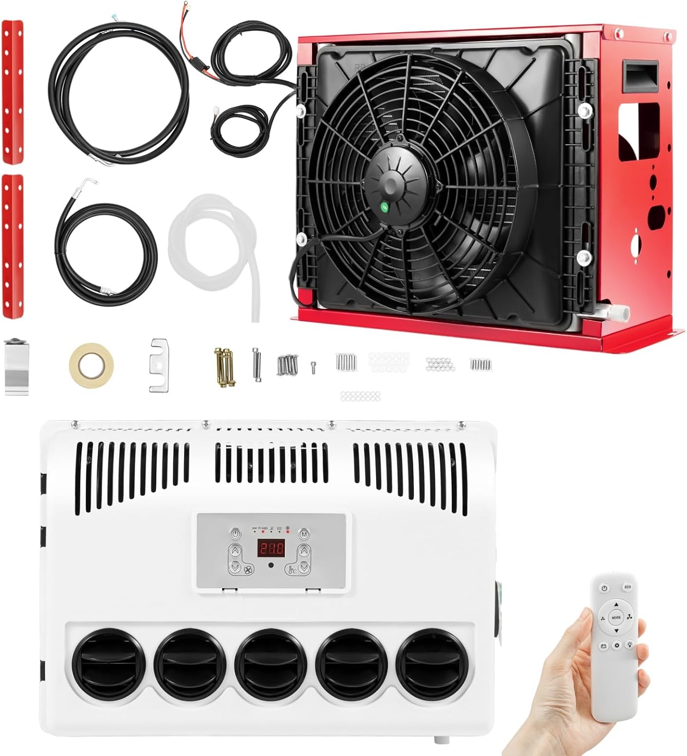 12V AC Unit RV Air Conditioner, Mini Split 11000 BTU Electric AC Unit, Fast Cooling & Low Noise Truck Cab Air Conditioners for Semi Motorhome Trucks Bus Trailers Camper Van