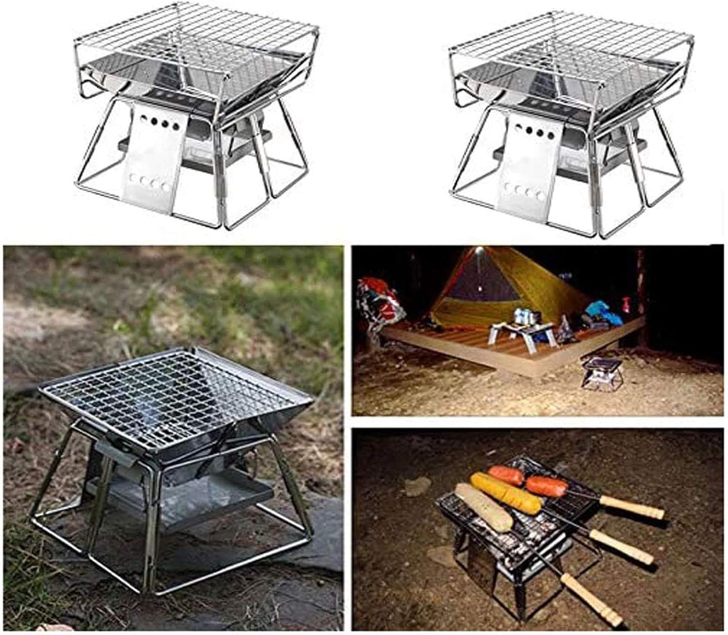Fire Pits,Portable Fire Pits,Grill Fire Pit,Portable Foldable Stainless Steel BBQ Rack Non-Stick Surface Folding Barbecue Grill Outdoor Camping Picnic Tool