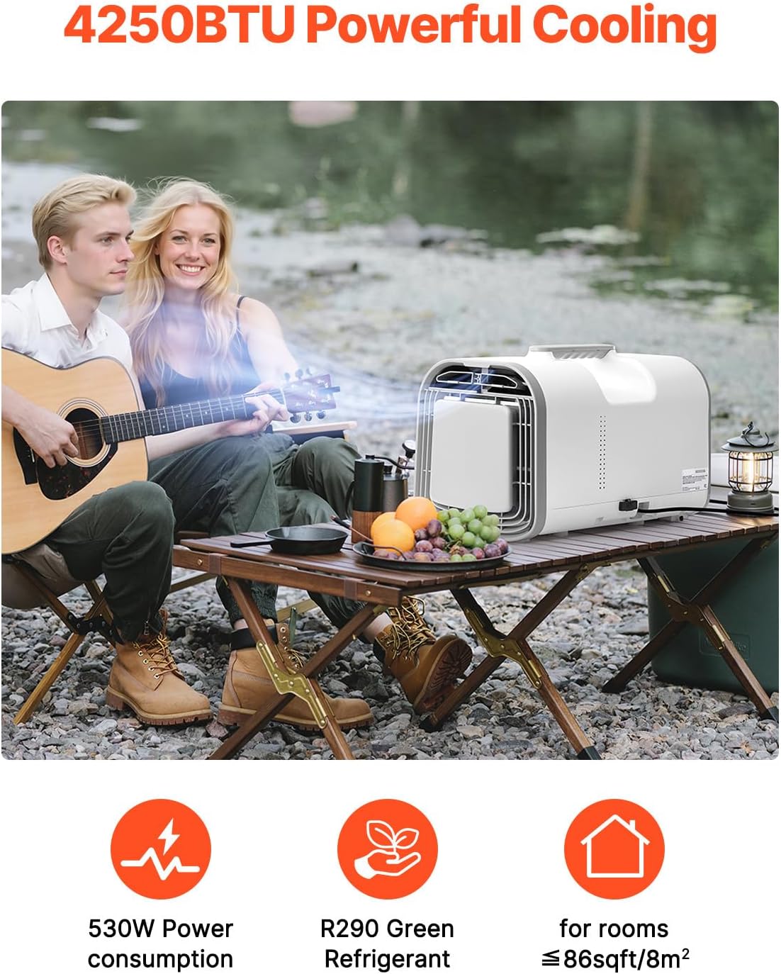 Happybuy Portable Air Conditioner, 4250 BTU 3 - Speed AC Unit with 24H Timer, Adjustable 16-32℃, AC/DC Compatible, for Outdoor Tent Camping, RVs & Home Use, White