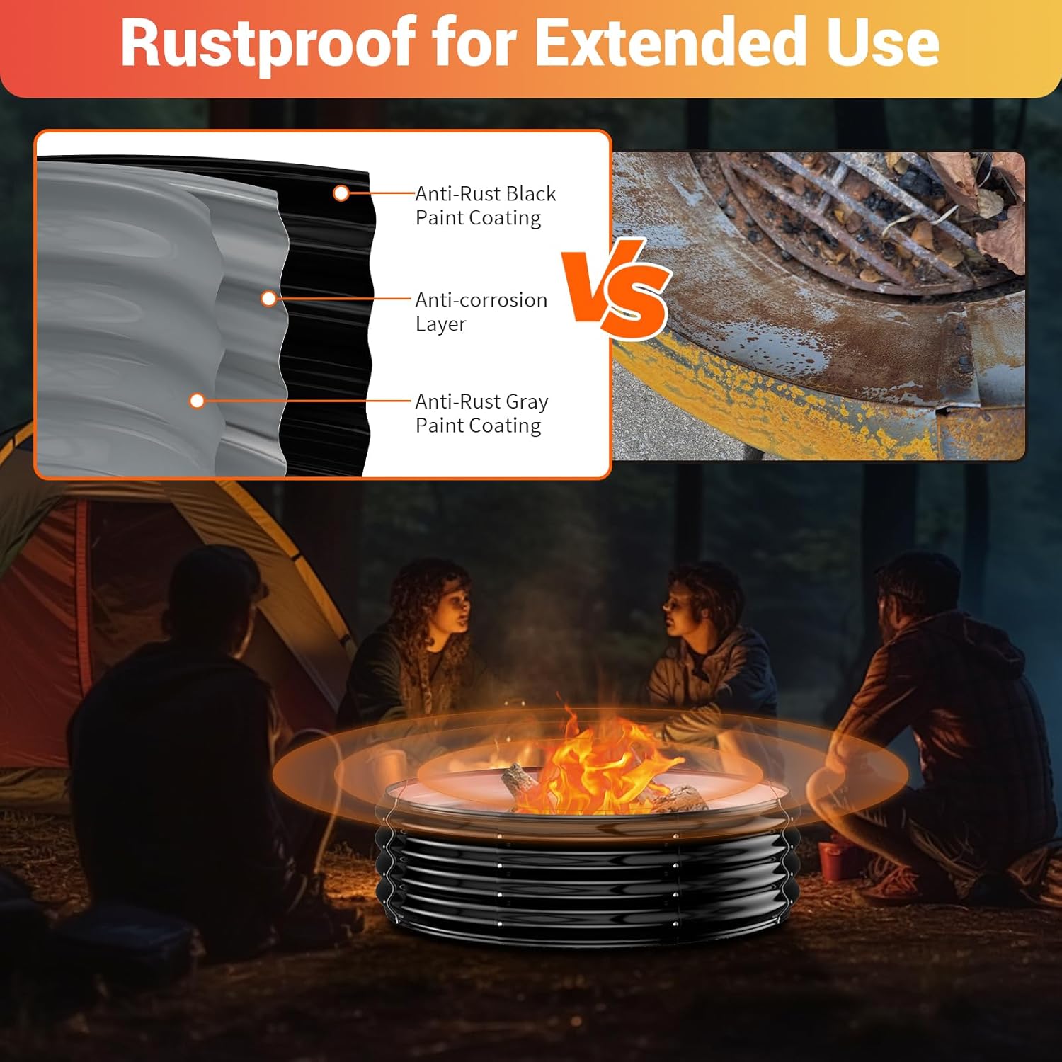 60IN Heavy Duty Fire Pit Ring for Outside - Large Wood Burning Fire Pits&Outdoor Fireplace,High Heat Resistant,12''Raised,Galvanized Steel Bonfire Pit Portable for Camping,Backyard,Patio