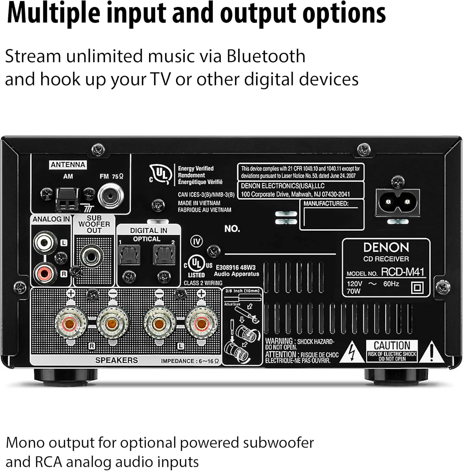 Denon D-M41 Home Theater Mini Amplifier and Bookshelf Speaker Pair - Compact HiFi CD Stereo System with Speakers, FM/AM Tuner, Wireless Bluetooth Amplifier | Perfect for Small Rooms and Home Cinema