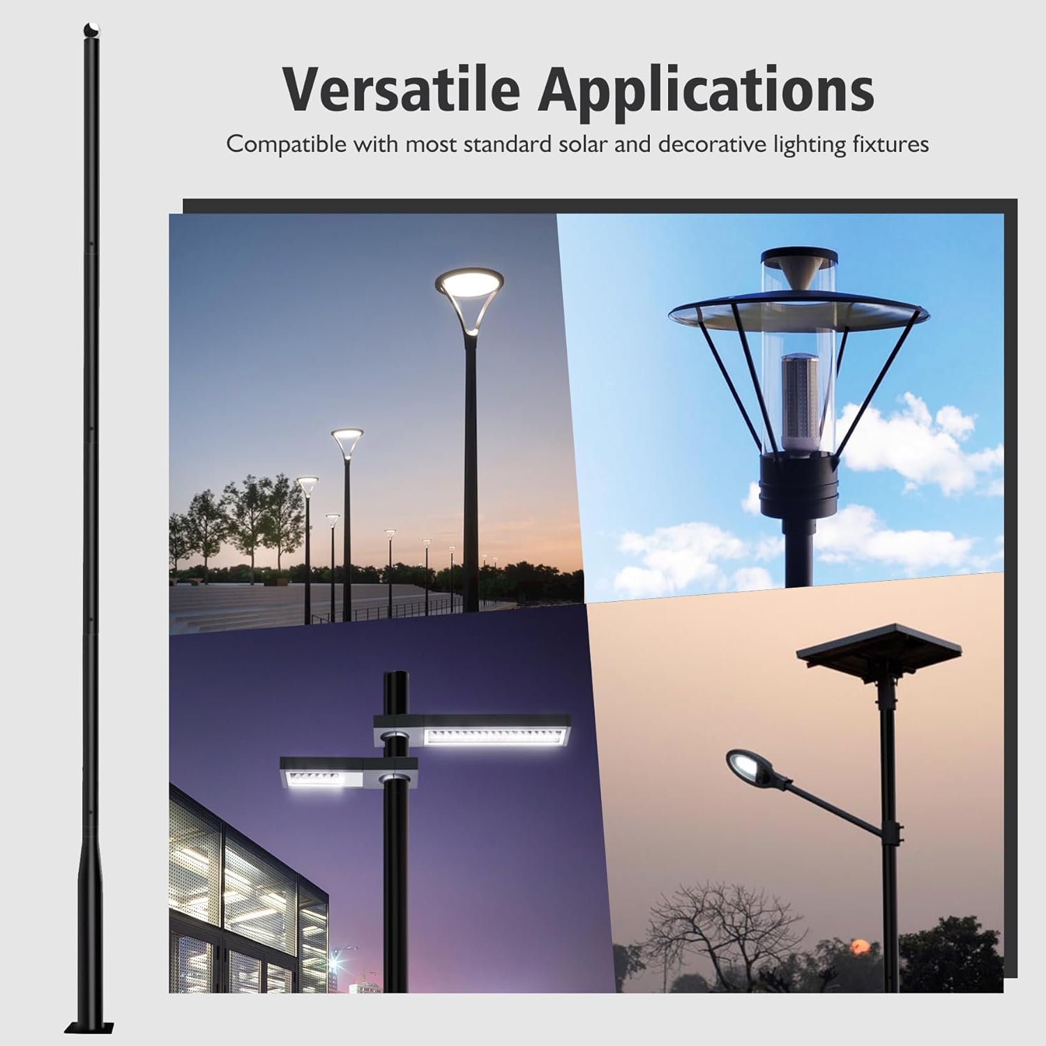 Street Light Pole 20Ft, Street Light Poles for Outdoor Lighting,Solar Pole Accessory for Street, Suitable for Farm, courtyards, Parks, and Roads (114+76)