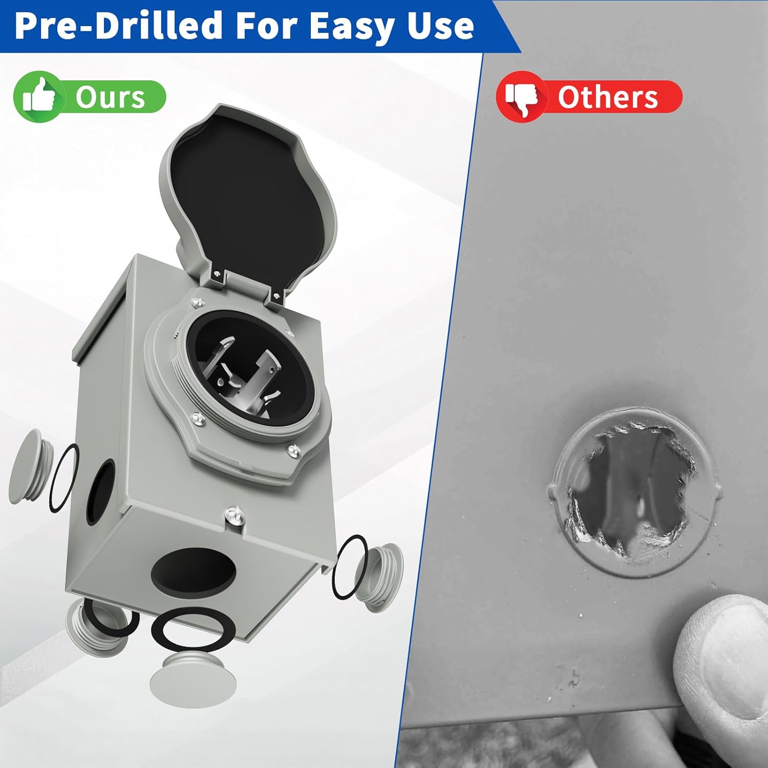 30 Amp Generator Cord and Power Inlet Box, 50FT 125V/250V 4 Prong SJTW Generator Extension Cord, Pre-Drilled 30 Amp Inlet Box Interlock Kit NEMA L14-30P to L14-30R Twist Locking ETL Listed