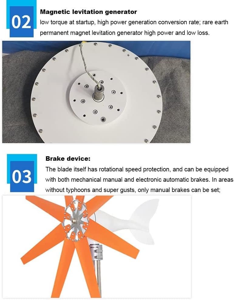 Wind Generator 10000W 12V -220V with 8 Blade Low Wind Speed Starting Aluminum Alloy Wind Turbines with Charge Controller Windmill for Home