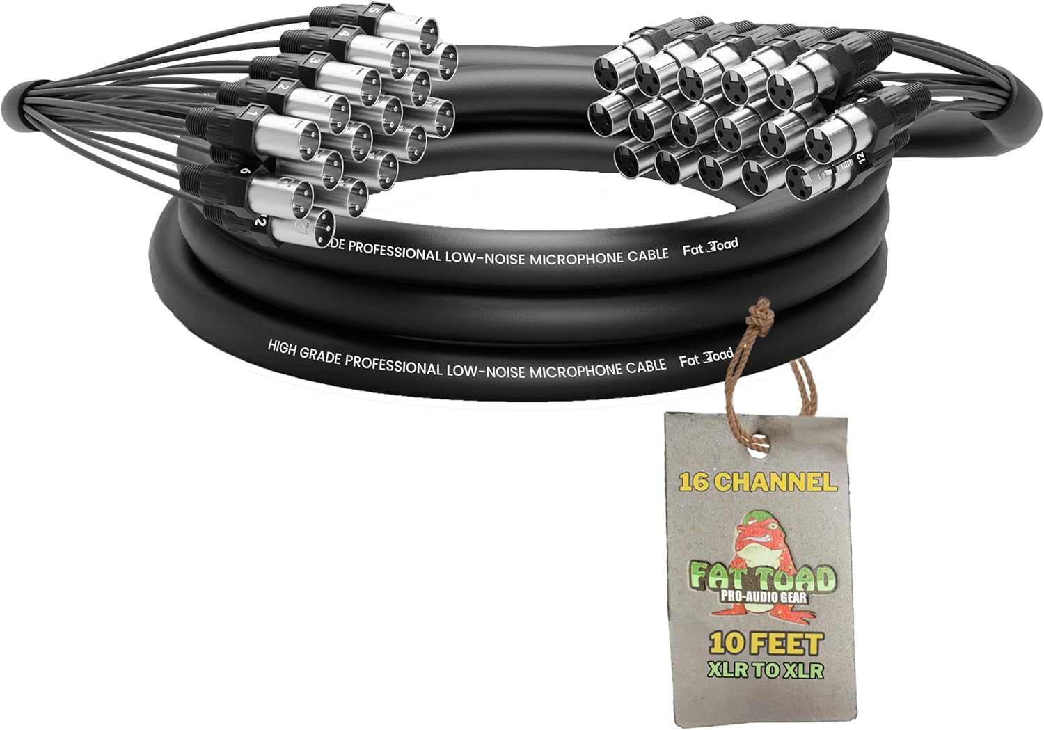 Fat Toad 10ft 16-Channel XLR Snake Cable (ShieldedPRO X Series) – Audio Patch Wire for Studio, Stage, Mic Cord Interface, DJ Mixer, Amp & Live Sound Gear