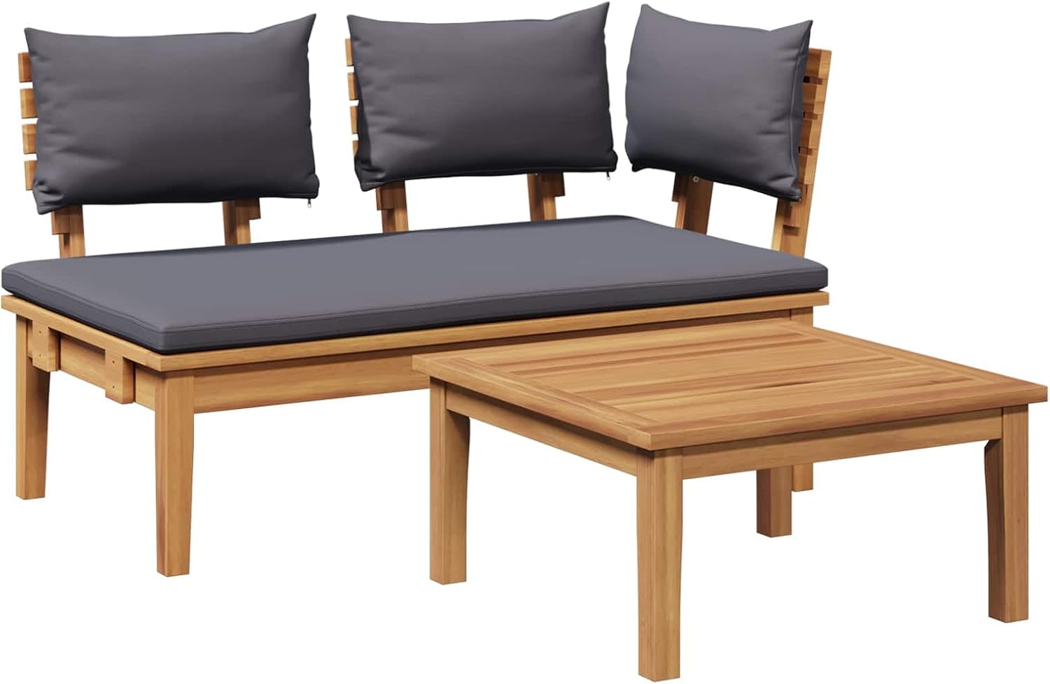 Garden Bench 2 pcs, Grey and Brown Solid Teak Wood Outdoor Furniture Set, Rectangular Patio Seating for Balcony, Durable Modern Design