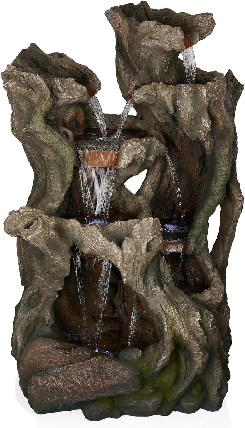 Alpine Corporation WIN1398 Outdoor Cascading Willow Tree Floor Fountain with Cool White LED Lights, 53